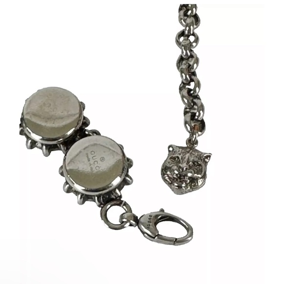 Gucci $1,200 Pink Crystal Collar 19" Necklace Silver Tone - Picture 2 of 7